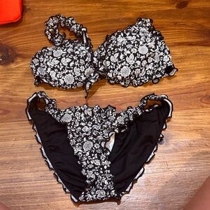 Target Black and White Floral Ruffle Bikini Set